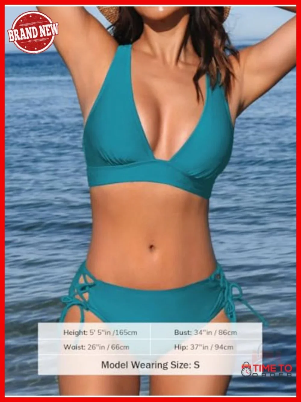 V Neck Triangle Top Bikini Set with Cross Back Lace Up Sides